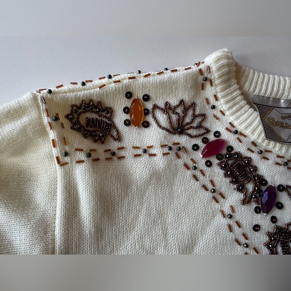 Vintage Midi Sweater Beaded Cream Dress - Picture 8 of 8